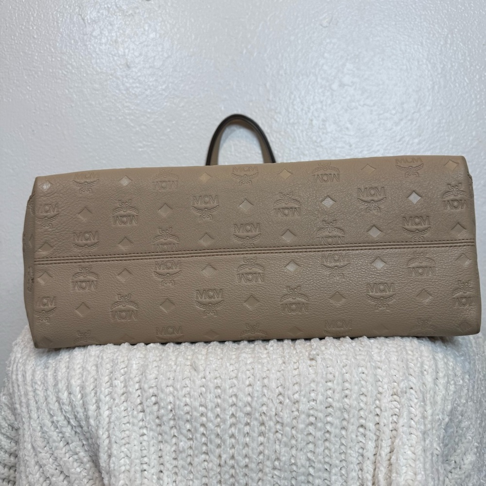 MCM Beige/Tan Logo Embossed Leather Tote - Picture 9 of 14